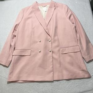 H&M Women's XXL Double Breasted Suit Jacket Blazer Peak Lapel Barbie Pink
